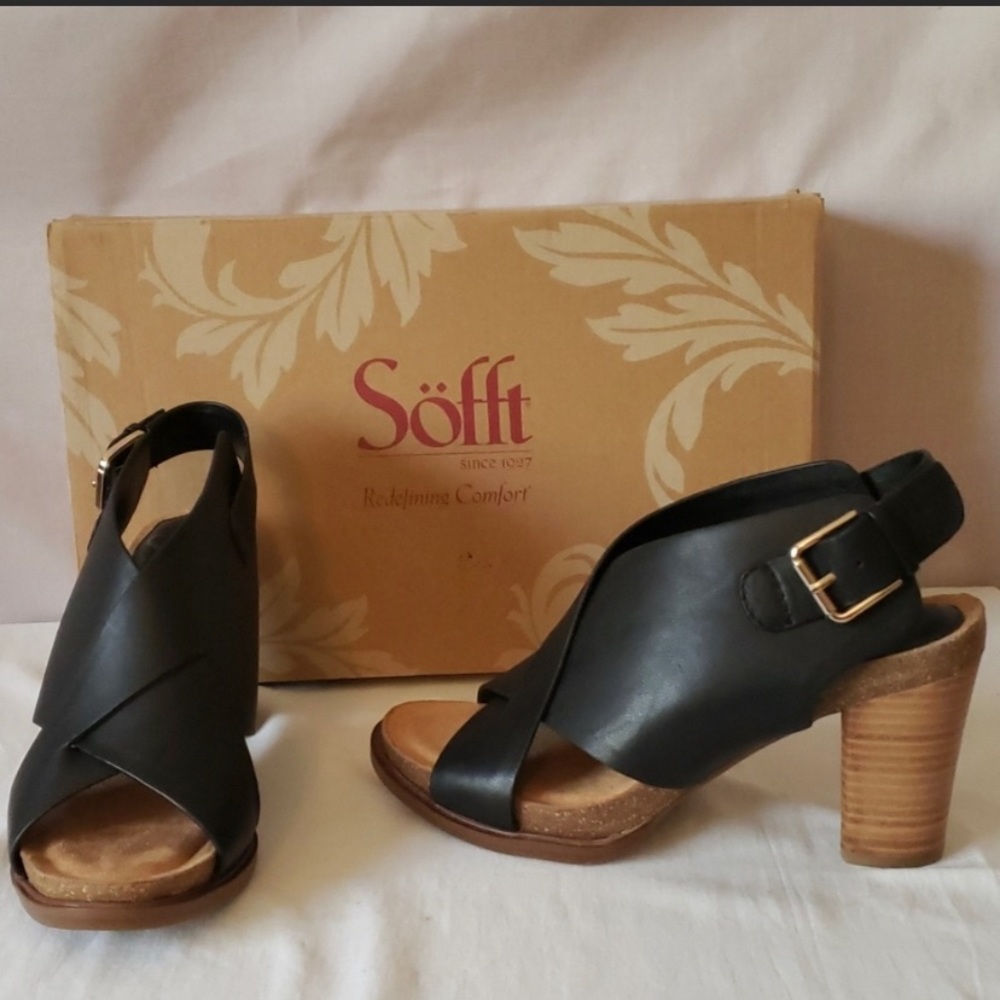 New Sofft Cambry Leather Block Wedge Heel Sandal